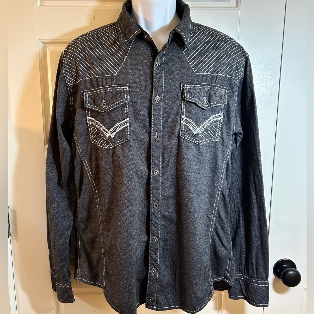 BUCKLE BLACK Athletic Fit  Embroidered Western Standard Stretch Shirt Mens L